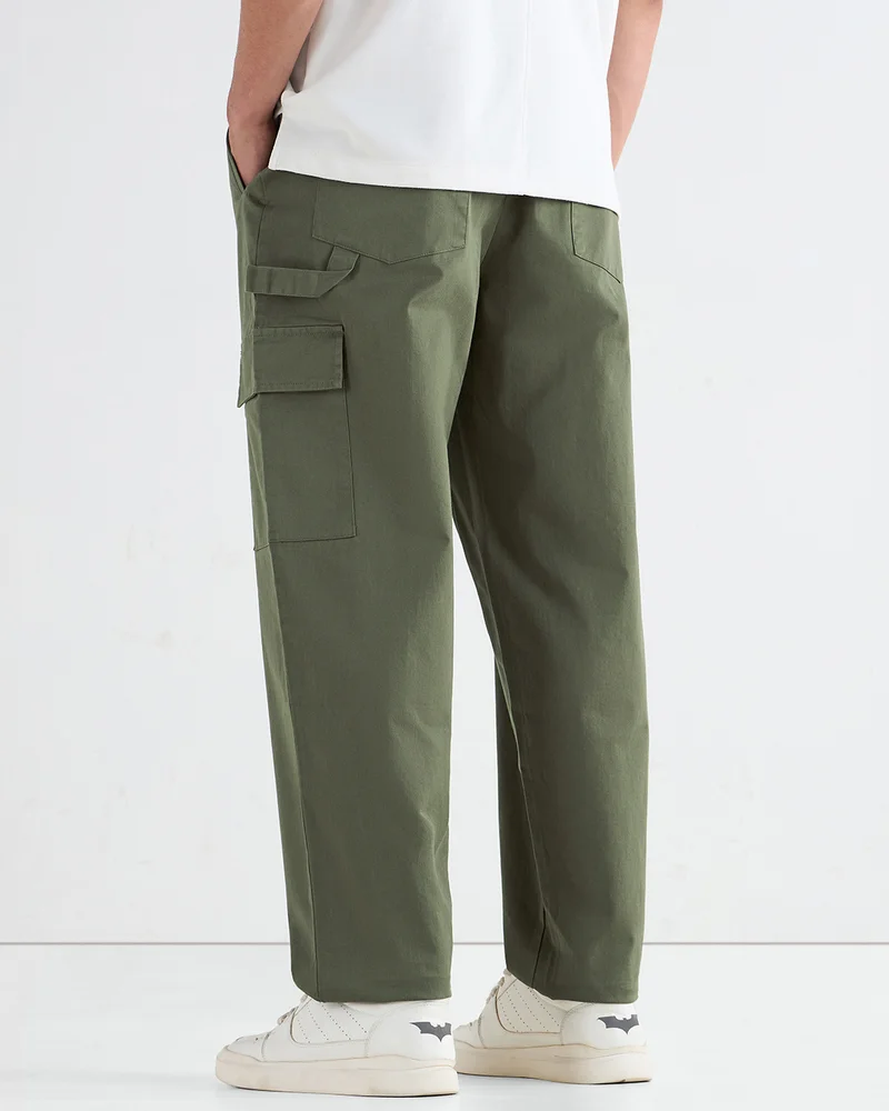 Bewakoof  Men's Dusty Olive Green Oversized Cargo Carpenter Pants for Men | Best Price UAE